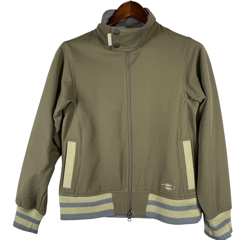 SIMS Womens M Jacket Olive Green Moto Track Bomber Full Zip Retro Streetwear